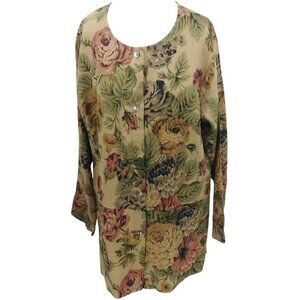 Smith & Hawken Linen Floral Button Front Tunic Shirt Jacket Size M/L? Pockets